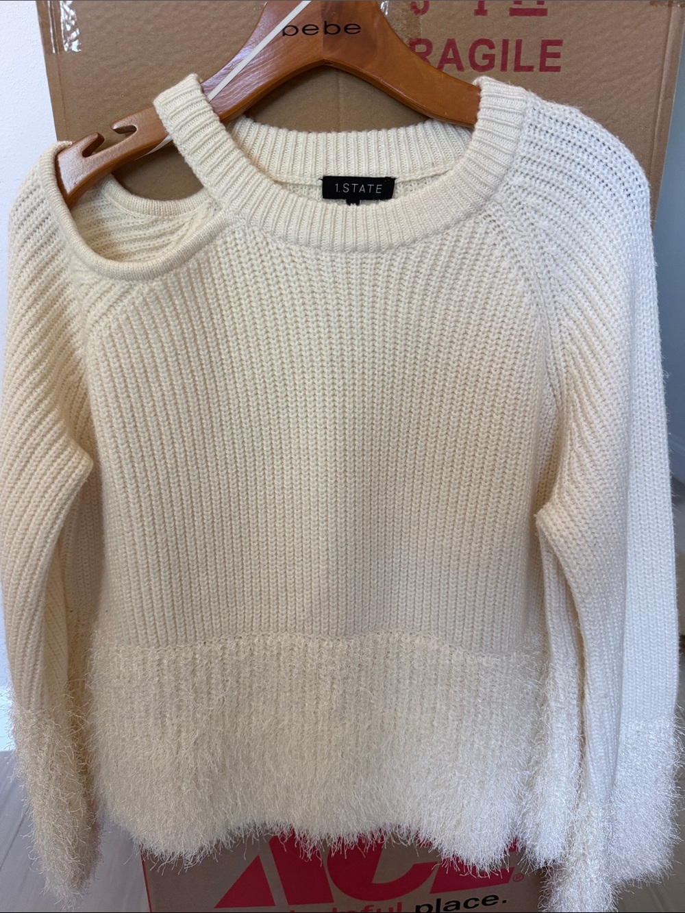 STATE Cream Textured Crewneck Sweater